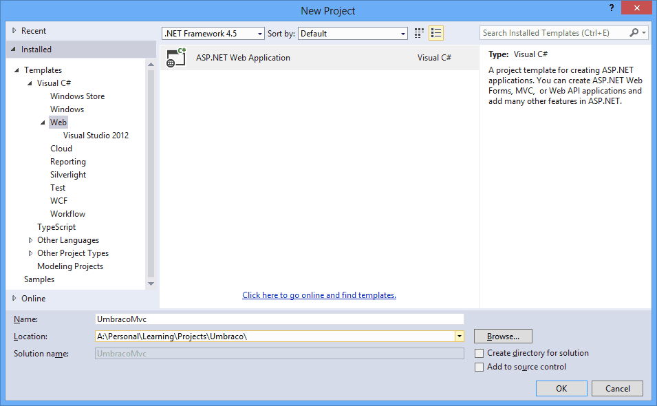 Create Empty Web Solution