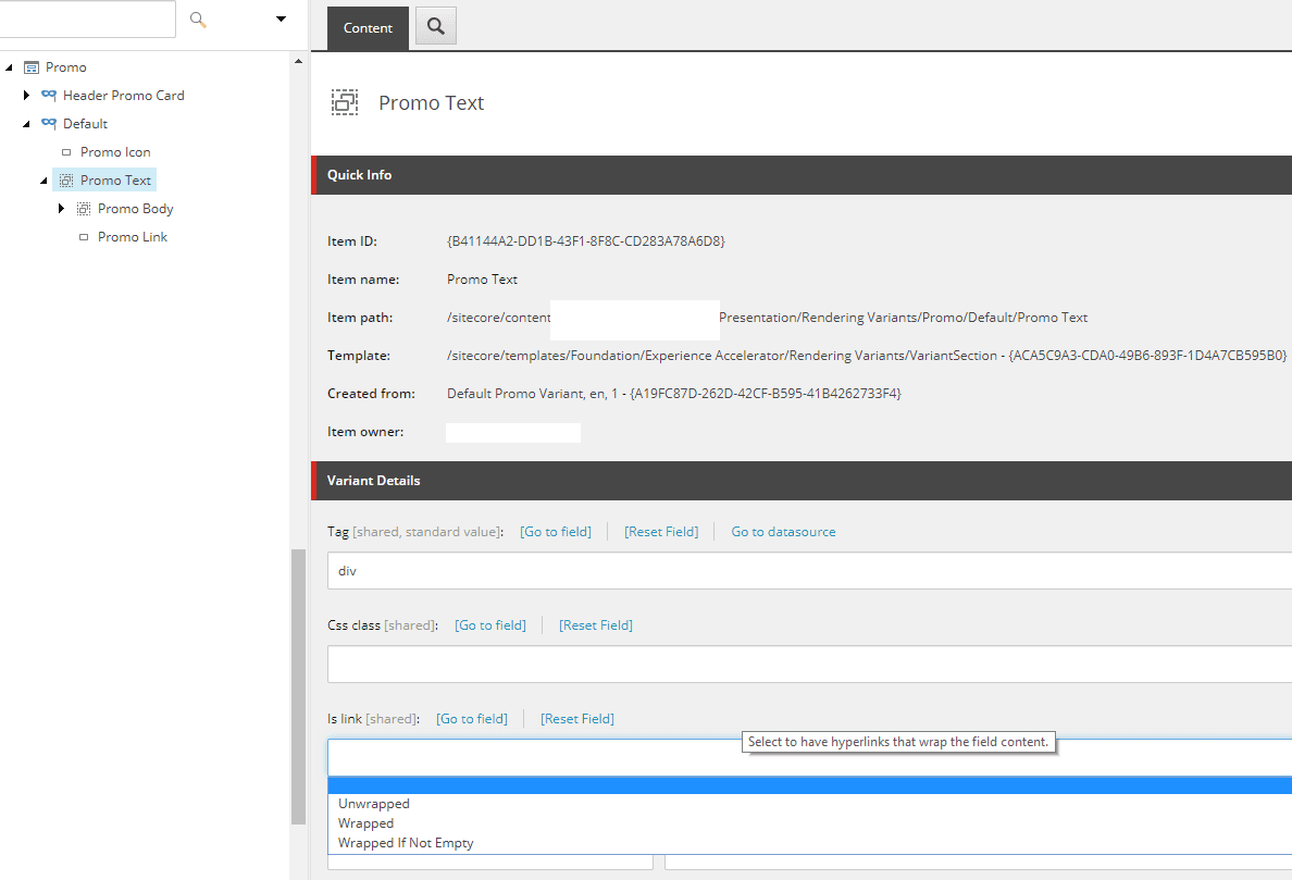 Fixed VariantSection template IsLink Field