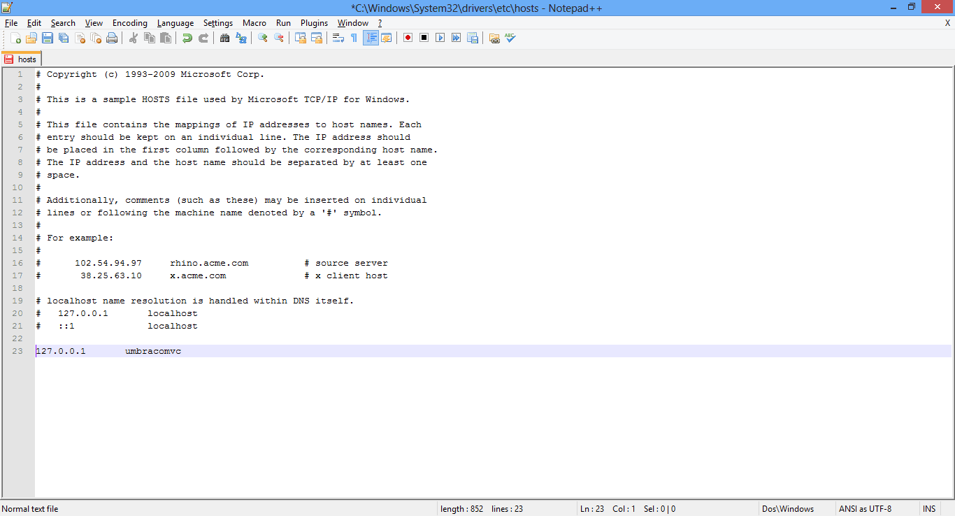 Edit hosts file to point to local only domain