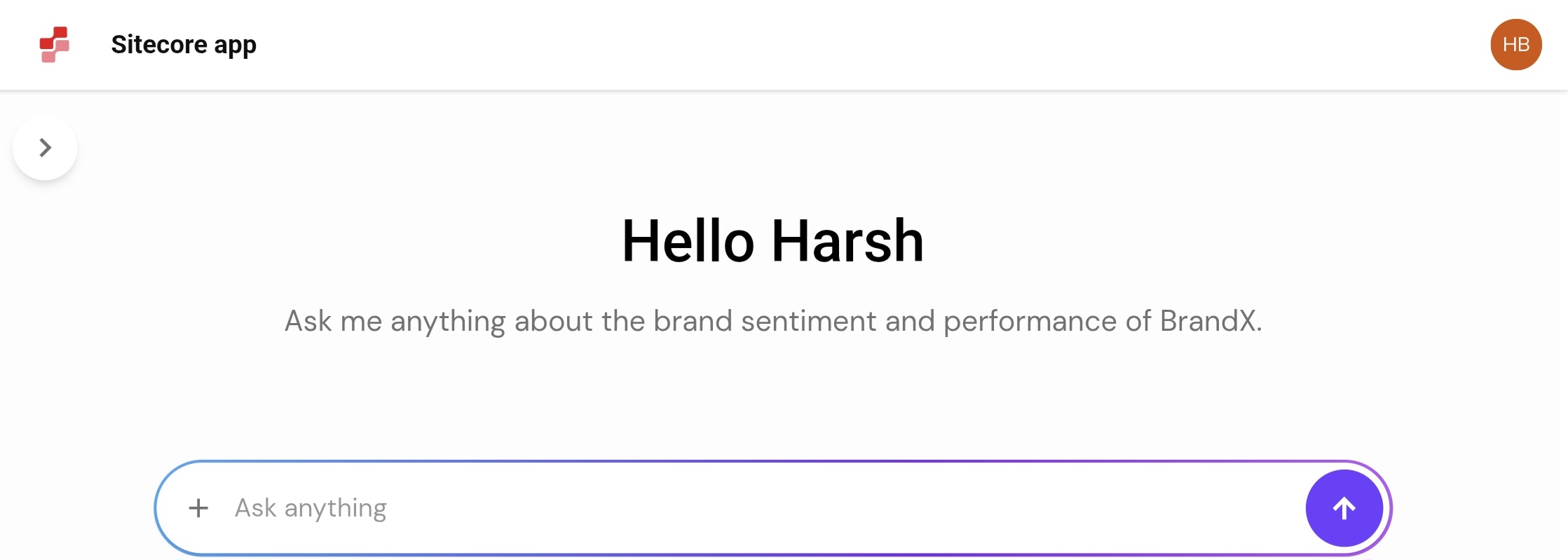 Sitecore Marketplace App - Sense App showing personalized user greeting