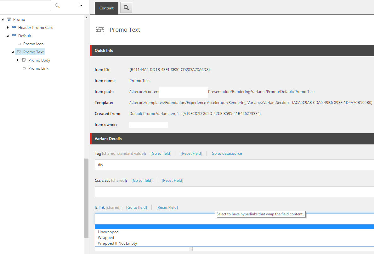 Fixed VariantSection template IsLink Field