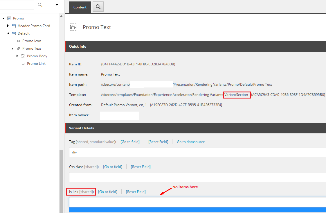 Sitecore SXA - VariantSection IsLink Field
