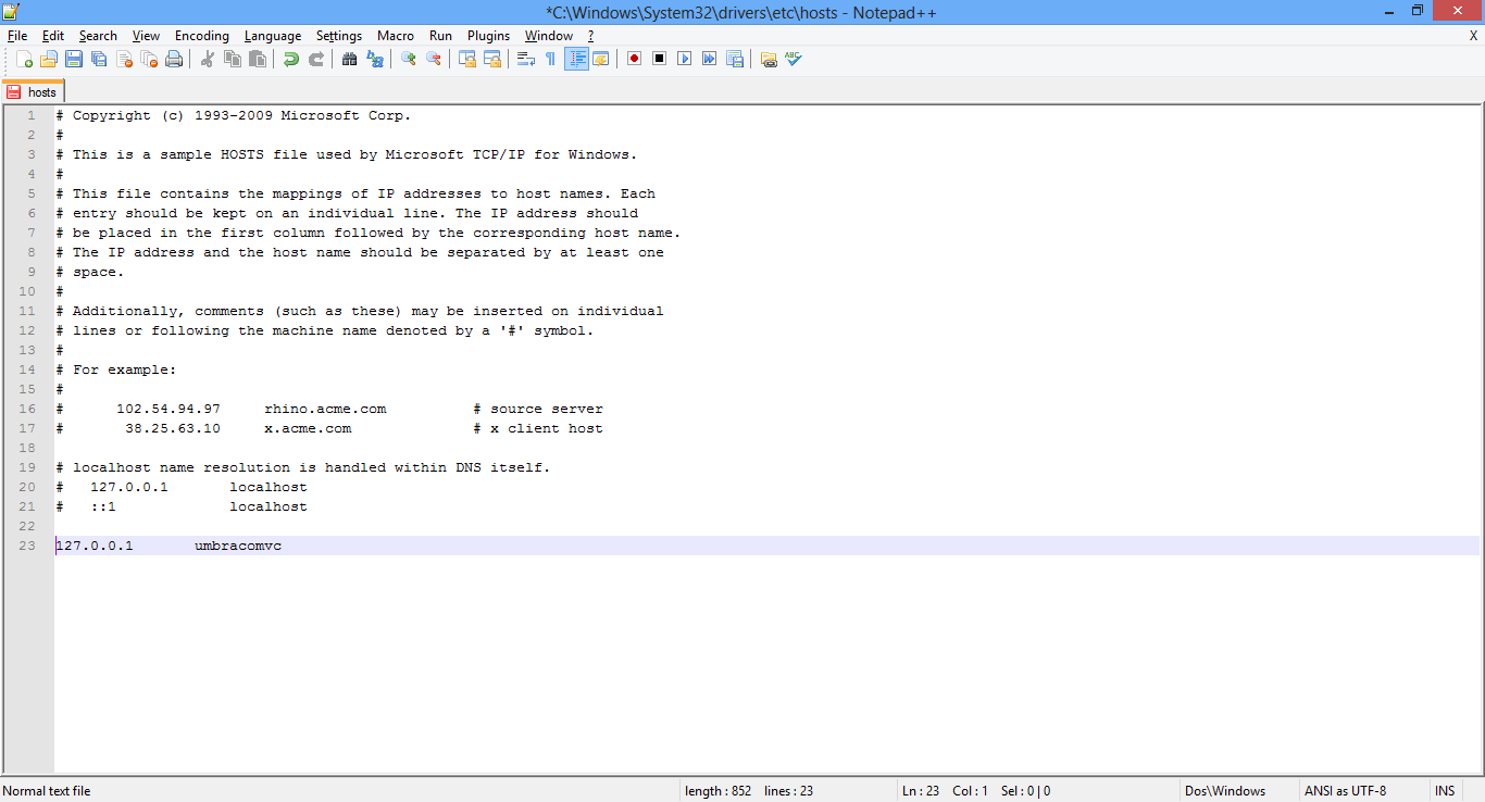 Edit hosts file to point to local only domain